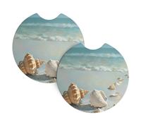 Car Coasters set of 2 YYHWHJDE Shells On The Beach Prints Odorless Cup for All Standard Cup Holders, Perfect for Cars, Trucks, SUVs -2.7 in
