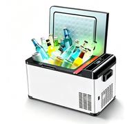 Car Compressor Refrigerator Freezer -25°C, 12V/24V, 18-28L for Auto & Home | Tempered Glass, Easy to Carry, Aluminum Liner; 3-level Battery Protection, Anti-shake Up to 40° for Cars and SUVs(22L)