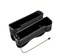 Car Console Covers Car Seat Gap Filler Cup Holder Color Change Changing LED Crevice Storage Organizer Box With 2 USB Charger(2pc Right Left Black)