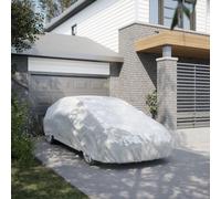 Car Cover Silver L 190T Polyester PU Coating Windproof Elastic Straps 3-Buckles