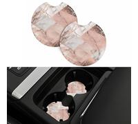 Car Cup Holder 2 Pack Car Coaster with A Finger Notch Rose Gold Marble Cup Holder Non-Slip Car Cup Coaster Car Interior Accessories Round Auto Drink Coaster for Most Vehicle