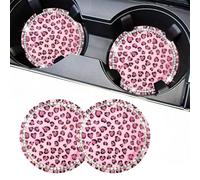 Car Cup Holder Coaster, 2PCS Silicone Car Cup Holder Insert Leopard Print, 2.75" Universal Non-Slip Cup Holders, Interior Car Accessories for Women and Man (Pink)