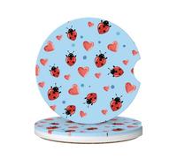 Car Cup Holder Coaster 6.5Cm, Red Ladybug Cute Heart Blue Universal Auto Cups Mats Dustproof Car Coasters For Cup Holder For Truck Men,2 Pcs
