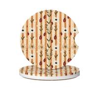 Car Cup Holder Coaster 6.5Cm, Vintage Daisy Ladybug Stripe Universal Coaster Mats Removable Drink Holder Coasters For Vehicle Suv,2 Pcs