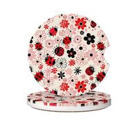 Car Cup Holder Coaster 6.5Cm, Vintage Flower Ladybug Universal Auto Mug Mats Durable Car Drink Mat For Men Women,2 Pcs