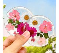 Car Cup Holder Coaster - Pressed Flower Cute Car Coasters Assecories with A Finger Notch for Women Pink