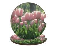 Car Cup Holder Coasters 2-Pack - Blooming Peach Tulips Absorbent Wood & Cork Coasters for Car Cup Holders, Festive Car Accessories for Women & Men