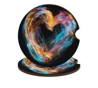 Car Cup Holder Coasters 2-Pack - Bright Heart Shape Absorbent Wood & Cork Coasters for Car Cup Holders, Festive Car Accessories for Women & Men