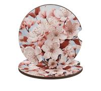 Car Cup Holder Coasters 2-Pack - Cherry Blossoms Absorbent Wood & Cork Coasters for Car Cup Holders, Festive Car Accessories for Women & Men