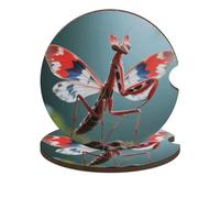 Car Cup Holder Coasters 2-Pack - Devil's Flower Mantis Absorbent Wood & Cork Coasters for Car Cup Holders, Festive Car Accessories for Women & Men