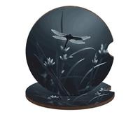 Car Cup Holder Coasters 2-Pack - Dragonfly Silhouette Absorbent Wood & Cork Coasters for Car Cup Holders, Festive Car Accessories for Women & Men