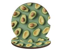 Car Cup Holder Coasters 2-Pack - Green Pattern Absorbent Wood & Cork Coasters for Car Cup Holders, Festive Car Accessories for Women & Men