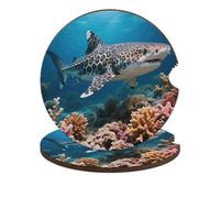 Car Cup Holder Coasters 2-Pack - Leopard Shark Absorbent Wood & Cork Coasters for Car Cup Holders, Festive Car Accessories for Women & Men