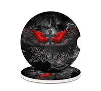 Car Cup Holder Coasters - Christian Blessed Cross Wings Absorbent Ceramic Coaster 2 Pack, Car Coasters for Cup Holders, Fashion Car Interior Accessories Drink Coaster for Women & Men