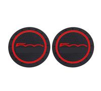 Car Cup Holder Insert Anti-Dust Non-Slip Rubber Coaster Mats Compatible for Fi At 500 Cars 2 pcs with logo (Red)