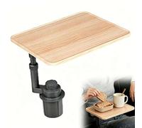 Car Cup Holder Laptop Desk, 360° Rotating Height-Adjustable Car Tray Table with Wooden Surface, Fits Round Cup Holders 2.55-3.93 in, Supports up to 11 lbs