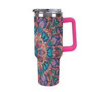 Car Cup With Handle 40 Oz 304 Stainless Steel Water Bottle Bohemian Psychedelic Peacock Mandala Printed Large Capacity Metal Coldest Flask Travel Mug Insulated Tumblers Iced for Tea Coffee Gift