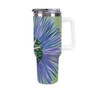 Car Cup With Handle 40 Oz 304 Stainless Steel Water Bottle Modern Silk Threads Cloverleaf Filigree Printed Large Capacity Metal Coldest Flask Travel Mug Insulated Tumblers Iced for Tea Coffee Gift