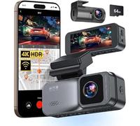 Car Dash Cam, 4K HDR Recording, WiFi App Control, 170° Wide Angle, 1440P Front & 1080P Rear, Temperature Resistant, for Cars