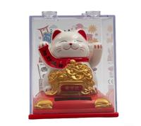 Car Dashboard And Office Desk Solar Powered Waving Beckoning Cat Decoration With Bonsai Element, 3 15 Inch(Lucky cat-white)