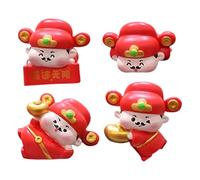 Car Dashboard Decorations | 4-Piece God of Wealth Figurine Cute Resin | Computer Monitor Decor | for Computer Room Laptop Bedroom Home TV Men Work Office