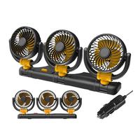 Car Dashboard Fan, 12V/24V Rotating Triple Head Cooling Fan with Two-Speed Settings, Quiet Air Circulation for Minivan, Caravan, Truck, Road Trips, 17.44 x 5.71 x 2.95 inches