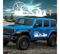 Car Decal Compass Deer Mountain Forest, 39.4 * 16.5" Vinyl Auto Decals Car Side Body Window Stickers Auto Graphic Stickers Hood Decal Decor for SUV Off-Road Vehicles Jeep Camper RV, White, Left