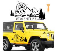 Car Decal Compass Mountain Forest, Waterproof Vinyl Auto Decals Car Side Body Stickers Auto Graphic Stickers Hood Decal Car Window Stickers Decor for SUV Off-Road Vehicles Jeep Camper RV Truck,Black