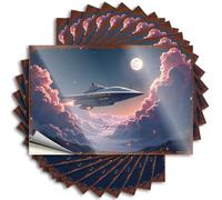 Car Decals Alien Spaceship Flying Through Cloudy Night Sky with Full Moon Stickers 10Pcs Car Stickers for Men Car Stickers and Decals(12X18CM)