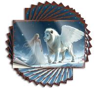 Car Decals Enchanted Night: A Woman in White Gazing at A Winged Lion Stickers 10Pcs Cave Man Bar Funny Car Stickers and Decals(6X9CM)