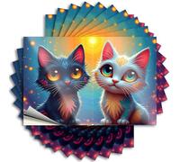 Car Decals Two Cats with Colorful Tattoos Sit Side by Stickers 10Pcs Tool Decal Car Banner Sticker Windshield(6X9CM)