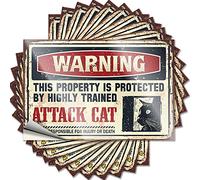 Car Decals Warning This Property is Protected By A Highly Trained Attack Cat Funny Sticker 10 Pcs Funny Sticker Tool Decal(12X18CM)