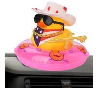 Car Decoration Dashboard | Cowboy Ornament Accessories for Dashboard - Yellow Rubber with Mini Sun Hat Swim Ring Necklace and Sunglasses, Squeaky Car Ornament