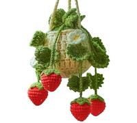 Car Decorations For Girls,Car Hanging Ornament, Crochet Hanging Plant for Car,Strawberry Car Hanging Accessories 5.5x3.2 Inch Car Decor Accessories Car Mirror Decor Hanging