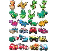 Car & Dinosaur Croc Charms for Boys & Toddlers, 24 PCS Dino & Truck Shoe Decoration Pins for Clog, Shoe Accessories for Kids Party Favor Gifts