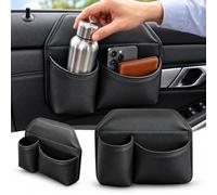Car Door Storage Pocket, PU Leather Cup Holder and Phone Organizer Black | Dual Compartments, Open-Top Access, Wipe-Clean Finish, Stitched Edges, Space-Saving Layout, Essentials Within Reach