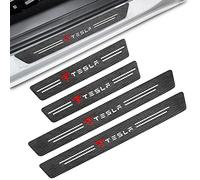 Car Door Threshold Protectors Kit Logo for Tesla Model 3 2017-2023 Carbon Fibe Edge Entry Sill Protector Scuff Plate Cover for Car Door Steps Decoration Self-Adhesive Anti-Collision Stickers