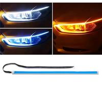 Car DRL 1pcs 12V LED DRL Car Daytime Running Light Flexible Waterproof Strip Auto Headlights White Turn Signal Yellow Brake Flow Lights Car Headlamp(Ice Blue turn Yellow,60cm)