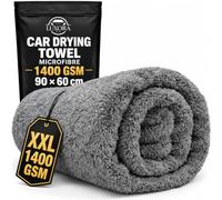 Car Drying Towel Extra Large 90x60cm, 1400 GSM Microfibre Towel - Grey | Twisted loop, double-sided, edgeless drying cloth for car detailing, streak-free finish for cars and SUVs
