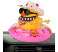 Car Duck Decoration, Cowboy Duck Accessories for Dashboard, Squeaky Duck Bath Toy, Yellow Duck Car Ornament with Sun Chap Hat, Add to the Dashboard of Your Car