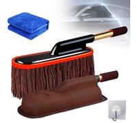 Car Duster with Extendable Telescopic Handle, Premium Duster Brush for Scratch-Free Cleaning, Large Wax-Infused Cotton Head for Pollen, Dust & Debris Removal,Safe for All Car Types
