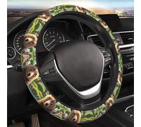 Car Elastic Steering Wheel Cover Universal 15 Inch Vehicle Stretch Steering Wheel Cover Protector Bear Crossing the River Cartoon Auto Protective Cover Novelty Car Interior Accessories for Men Women