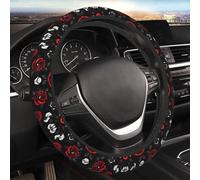 Car Elastic Steering Wheel Cover Universal 15 Inch Vehicle Stretch Steering Wheel Cover Protector Black White and Red Roses Auto Protective Cover Novelty Car Interior Accessories for Men Women