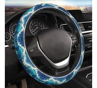 Car Elastic Steering Wheel Cover Universal 15 Inch Vehicle Stretch Steering Wheel Cover Protector Blue Wave Art Auto Protective Cover Novelty Car Interior Accessories for Men Women