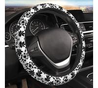 Car Elastic Steering Wheel Cover Universal 15 Inch Vehicle Stretch Steering Wheel Cover Protector Black and White Flowers Auto Protective Cover Novelty Car Interior Accessories for Men Women