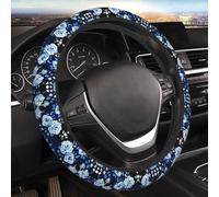 Car Elastic Steering Wheel Cover Universal 15 Inch Vehicle Stretch Steering Wheel Cover Protector Blue Flower Pattern Roses Auto Protective Cover Novelty Car Interior Accessories for Men Women