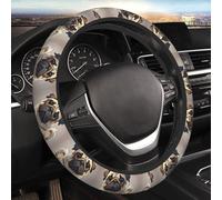 Car Elastic Steering Wheel Cover Universal 15 Inch Vehicle Stretch Steering Wheel Cover Protector Cartoon Pug Auto Protective Cover Novelty Car Interior Accessories for Men Women