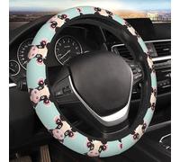 Car Elastic Steering Wheel Cover Universal 15 Inch Vehicle Stretch Steering Wheel Cover Protector Cute Black Cow Auto Protective Cover Novelty Car Interior Accessories for Men Women