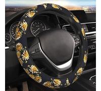 Car Elastic Steering Wheel Cover Universal 15 Inch Vehicle Stretch Steering Wheel Cover Protector Gold Flowers on Black Auto Protective Cover Novelty Car Interior Accessories for Men Women