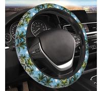 Car Elastic Steering Wheel Cover Universal 15 Inch Vehicle Stretch Steering Wheel Cover Protector Green Palm Trees Ocean Auto Protective Cover Novelty Car Interior Accessories for Men Women